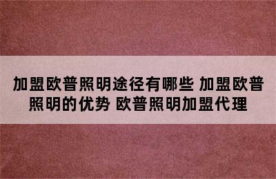 加盟欧普照明途径有哪些 加盟欧普照明的优势 欧普照明加盟代理